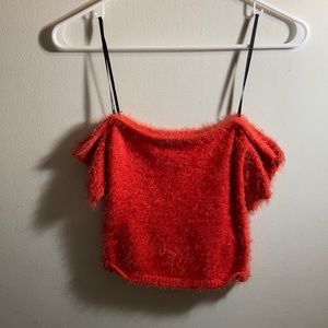 off the shoulder fluffy top